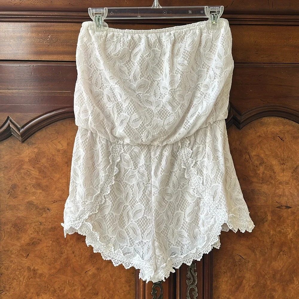 Free People White Tahlia Strapless Lace Romper - Picture 6 of 14